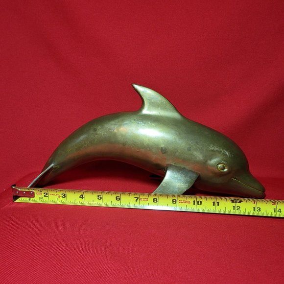 Vintage Mid Century Brass Dolphin Figurine 14" - Picture 6 of 11